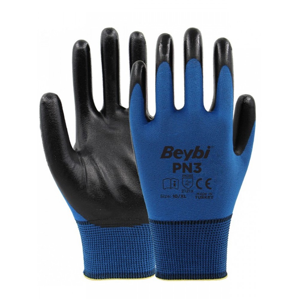 BEYBİ PN3 POLYESTER ÖRME NİTRİL ELDİVEN MAVİ (288 adet)